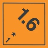 Etikett för farligt gods klass 1.6 med orange bakgrund, svart ram och symbol för explosiva ämnen.